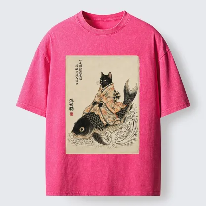 Tokyo-Tiger Vintage Japan Cat Art Washed T-Shirt