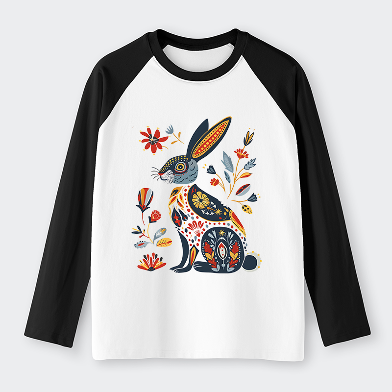 Tokyo-Tiger Folk Hare Bloom Raglan Long Sleeve T-shirt