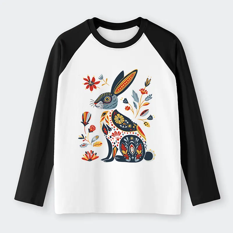 Tokyo-Tiger Folk Hare Bloom Raglan Long Sleeve T-shirt