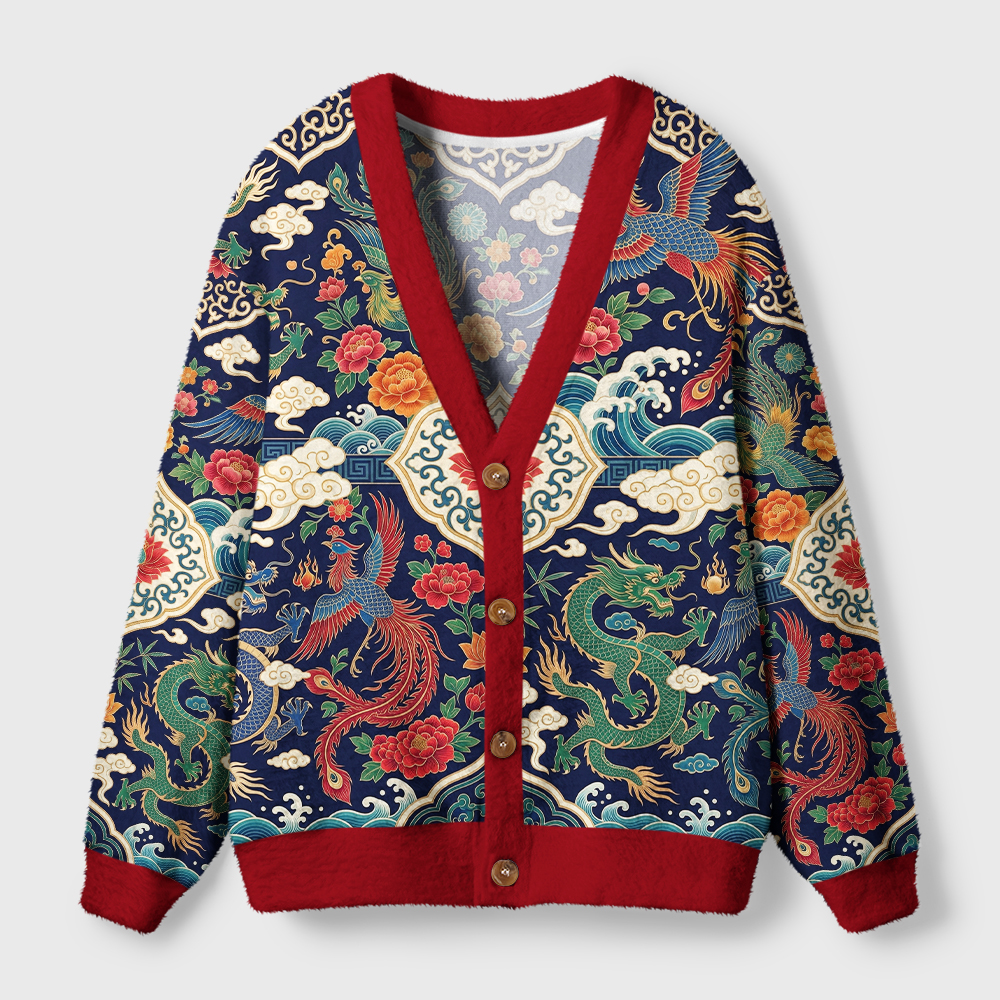 Tokyo-Tiger Auspicious Dragon Phoenix Ugly Cardigan Sweater
