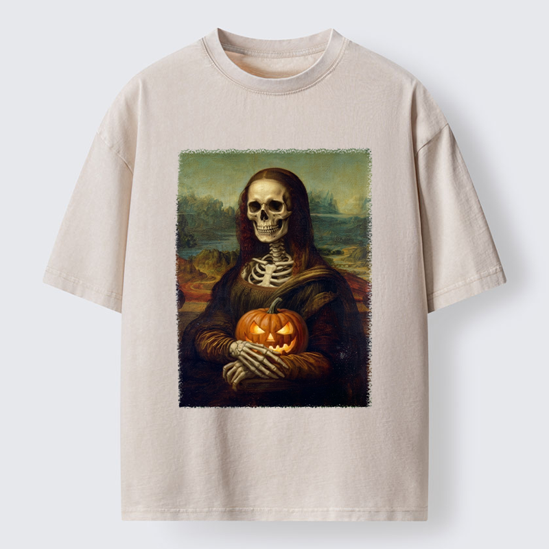 Tokyo-Tiger Skeleton Mona Lisa Meme Washed T-Shirt