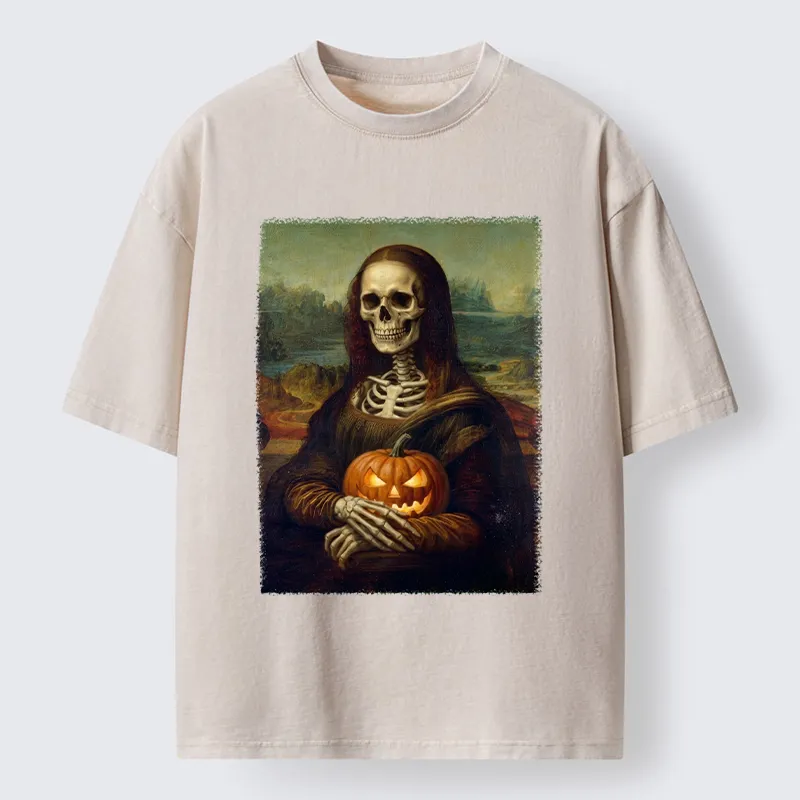 Tokyo-Tiger Skeleton Mona Lisa Meme Washed T-Shirt