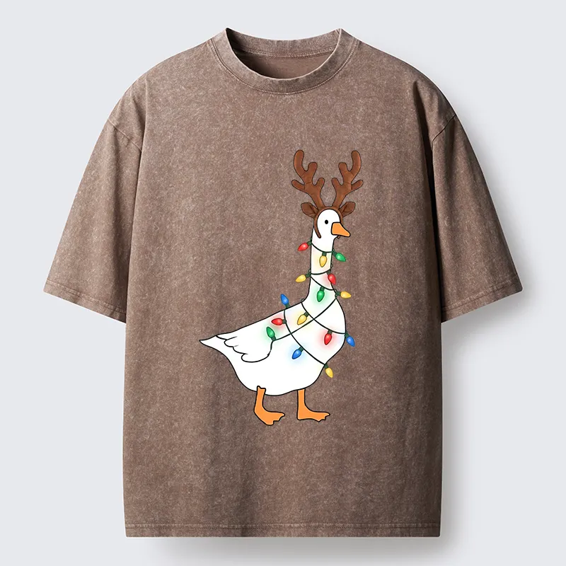 Tokyo-Tiger Funny Christmas Goose Washed T-Shirt