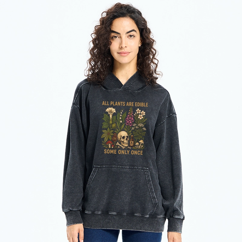 Tokyo-Tiger Edible Plants Some Only Once Joke Washed Hoodie