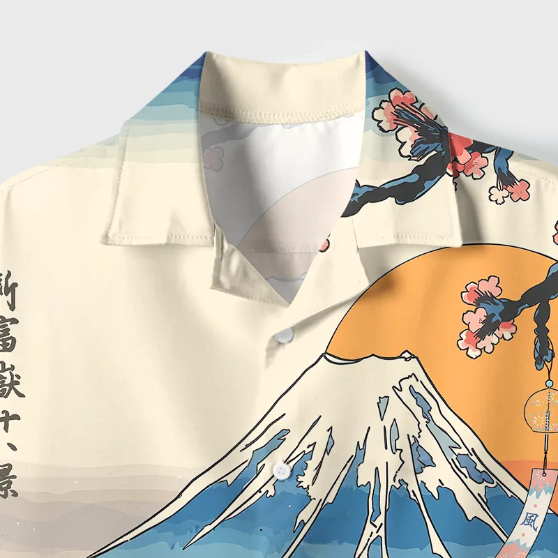 Tokyo-Tiger Cat Looking At The Great Wave Cuban Collar Shirt