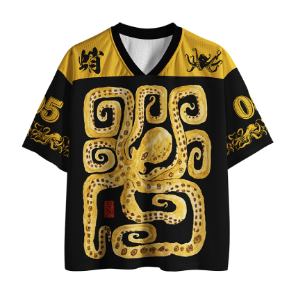 Tokyo-Tiger Golden Spotted Octopus Asian Print Mesh Jersey