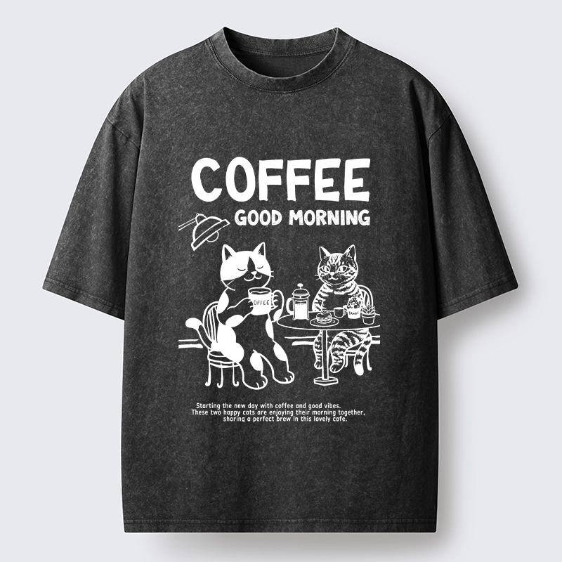 Tokyo‑Tiger Funny Coffee Cats Washed T‑Shirt