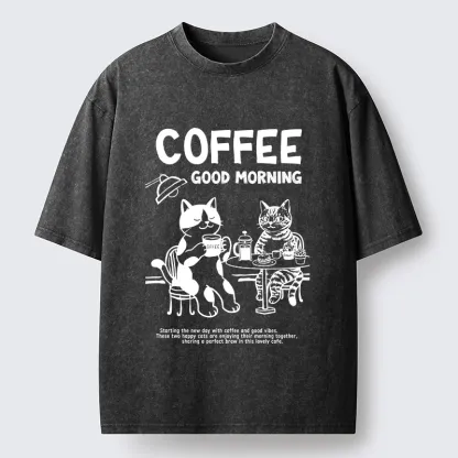 Tokyo‑Tiger Funny Coffee Cats Washed T‑Shirt