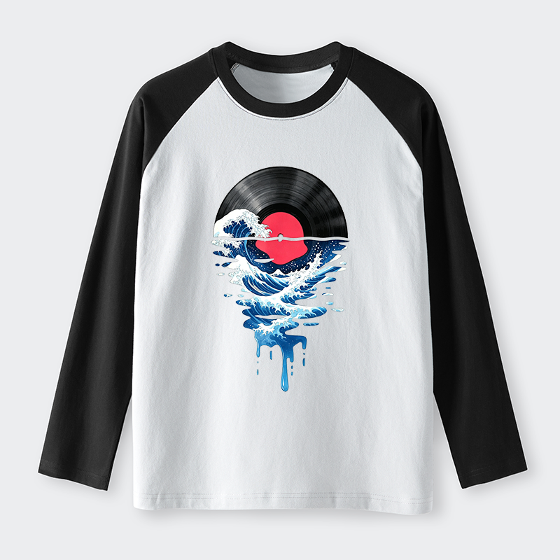 Tokyo-Tiger Vinyl Records And Waves Raglan Long Sleeve T-shirt