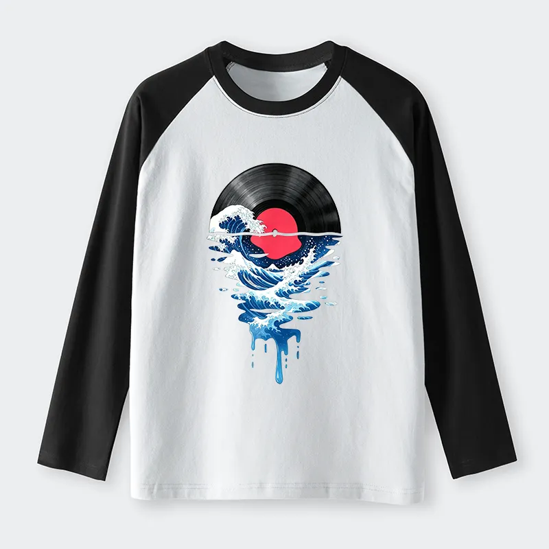 Tokyo-Tiger Vinyl Records And Waves Raglan Long Sleeve T-shirt