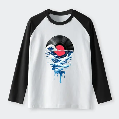 Tokyo-Tiger Vinyl Records And Waves Raglan Long Sleeve T-shirt