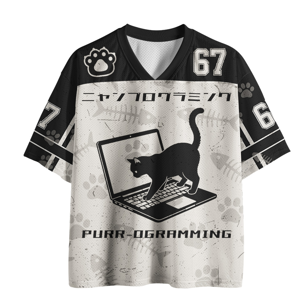 Tokyo-Tiger Japanese “PURR-OGRAMMING“ Cat Mesh Jersey
