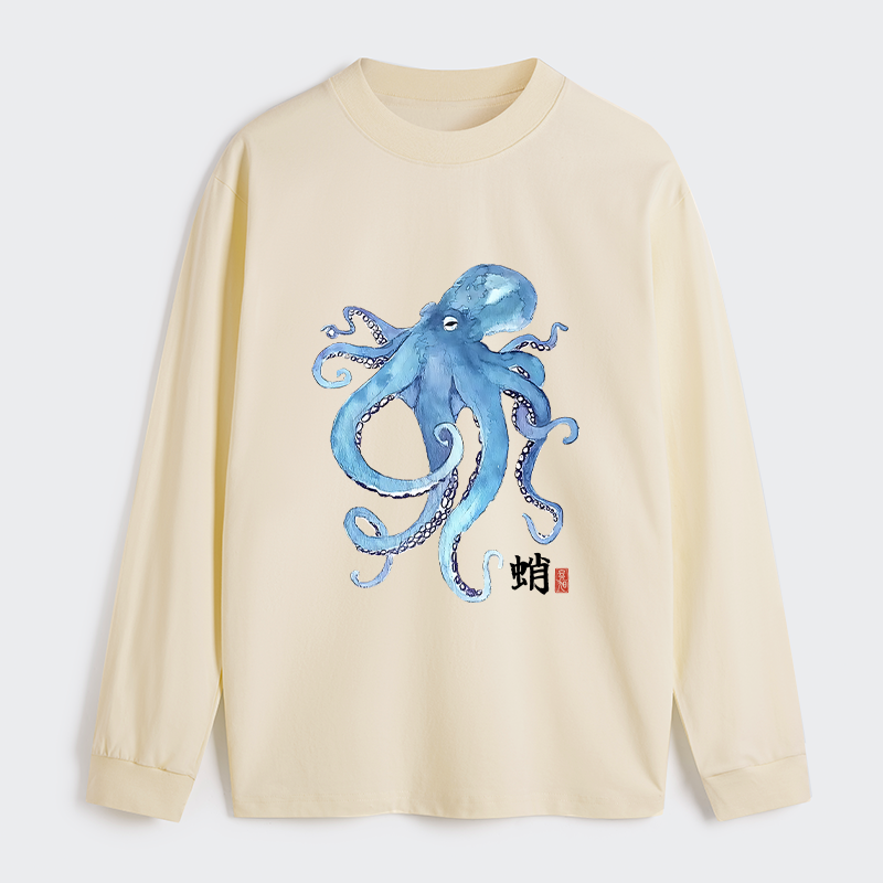 Tokyo-Tiger Watercolor Blue Octopus Classic Long Sleeve T-Shirt