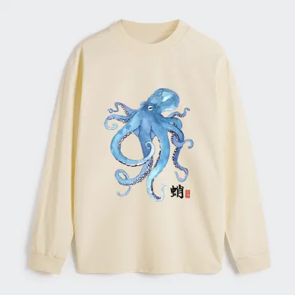 Tokyo-Tiger Watercolor Blue Octopus Classic Long Sleeve T-Shirt