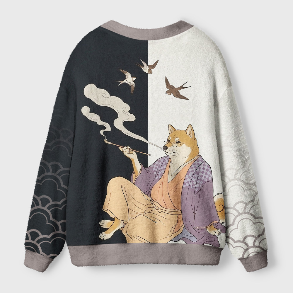 Tokyo-Tiger Ukiyo‑e Dog Ugly Cardigan Sweater