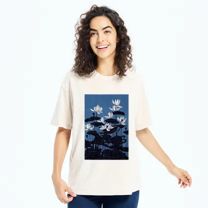 Tokyo-Tiger Blue Lotus Japanese Art Washed T-Shirt