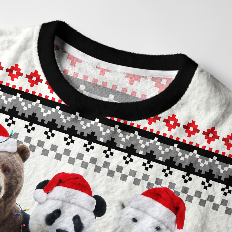 Tokyo-Tiger Three Bears Stand Together Fuzzy Christmas Ugly Sweatshirt