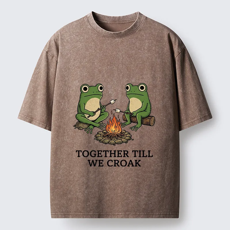 Tokyo-Tiger Camping Frog Friends Funny Meme Washed T-Shirt