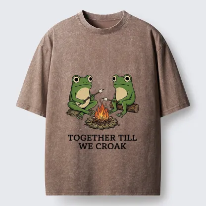 Tokyo-Tiger Camping Frog Friends Funny Meme Washed T-Shirt
