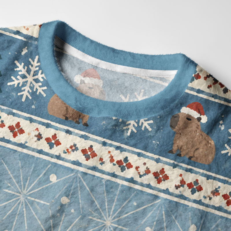 Tokyo-Tiger Capybara Winter Hot Spring Fuzzy Christmas Ugly Sweatshirt