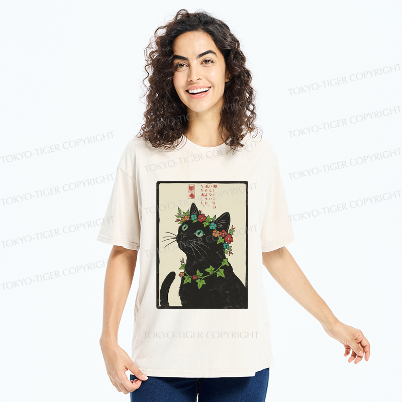 Tokyo-Tiger The Flower-Crowned Cat Washed T-Shirt