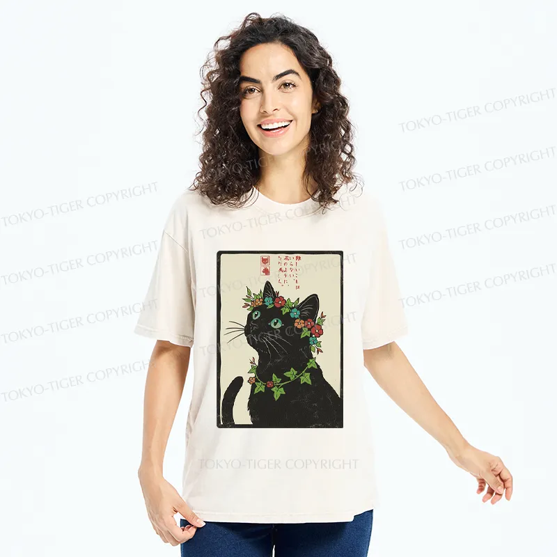 Tokyo-Tiger The Flower-Crowned Cat Washed T-Shirt