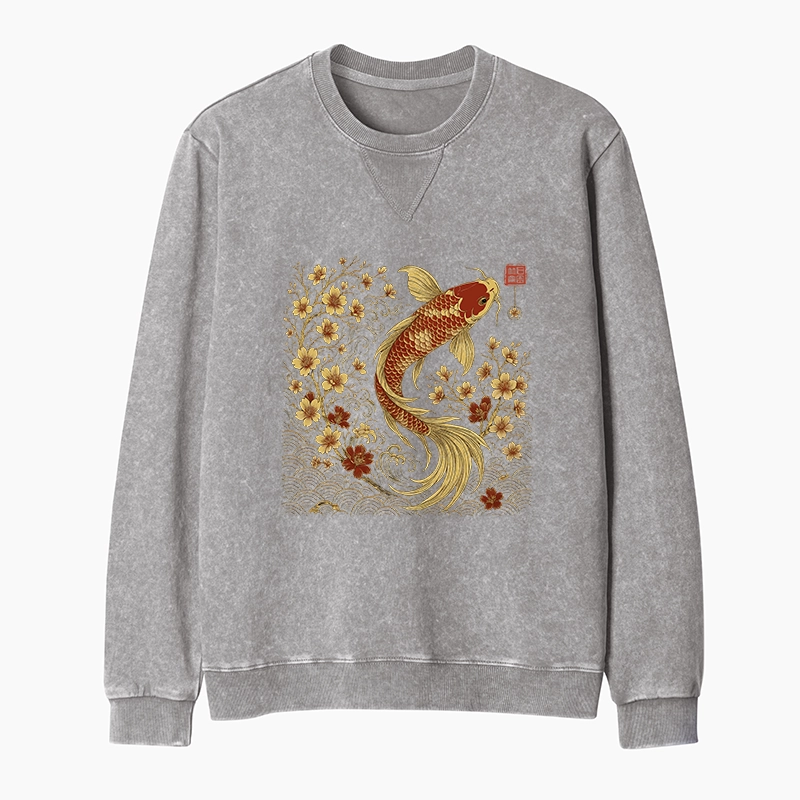 Tokyo-Tiger Vintage Sakura And Koi Washed Terry Sweatshirt