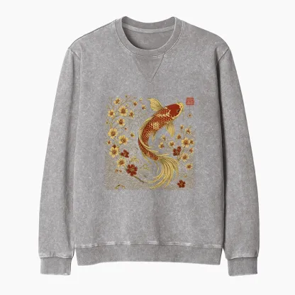 Tokyo-Tiger Vintage Sakura And Koi Washed Terry Sweatshirt