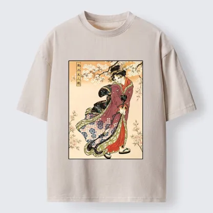 Tokyo‑Tiger Kimono Cat Art Washed T‑Shirt