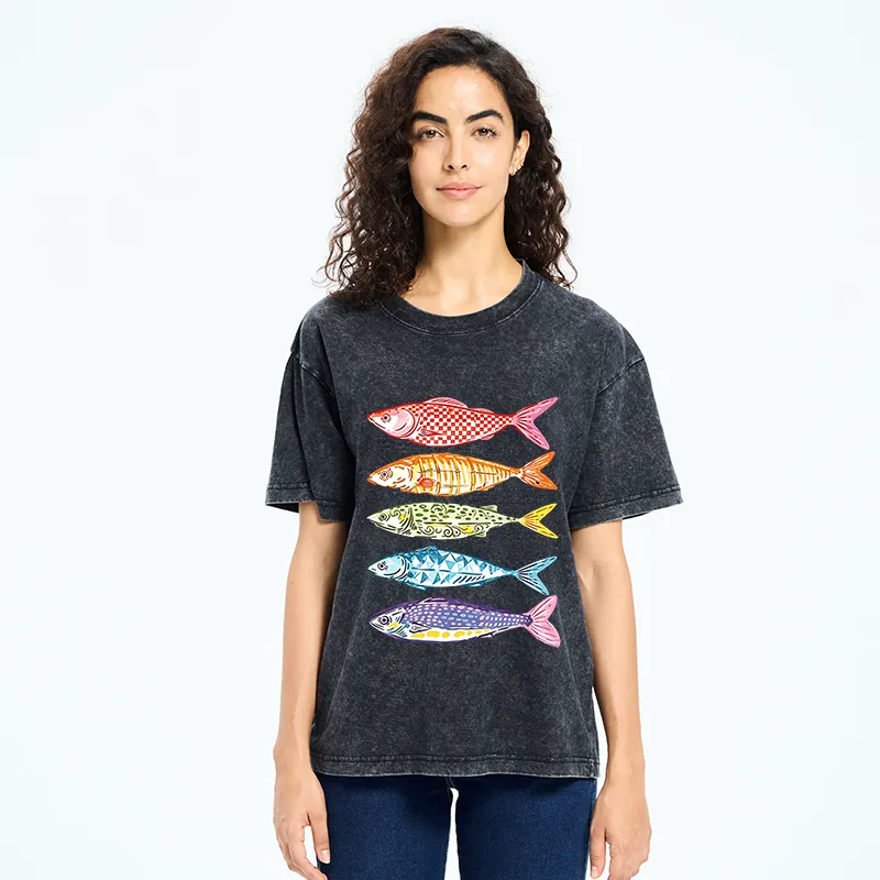 Tokyo‑Tiger Colorful Multi Pattern Fish Washed T‑Shirt