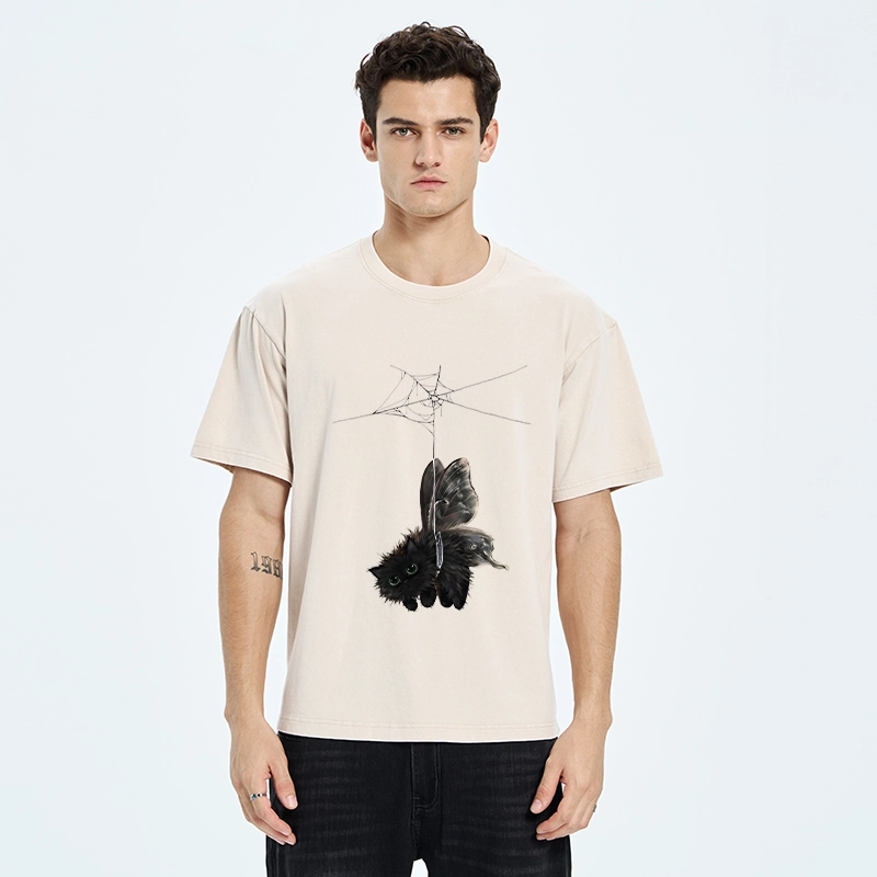 Tokyo‑Tiger Spooky Web Cat Creature Washed T‑Shirt