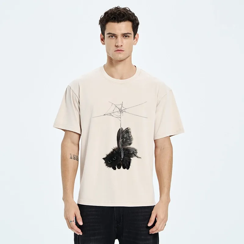 Tokyo‑Tiger Spooky Web Cat Creature Washed T‑Shirt