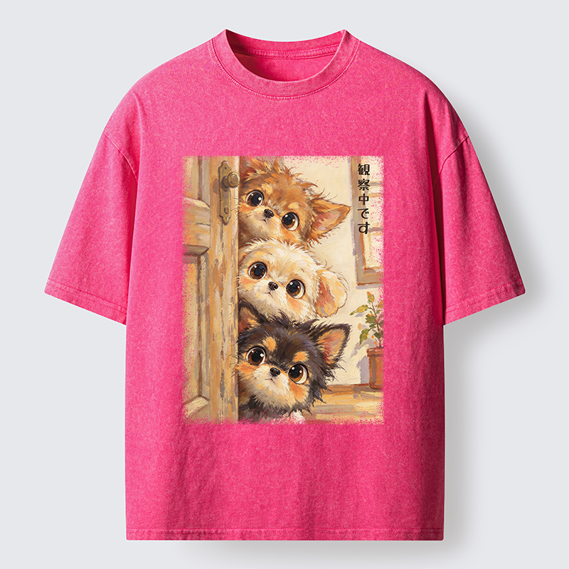 Tokyo-Tiger Puppies Are Peeking At You Washed T-Shirt