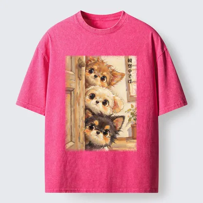 Tokyo-Tiger Puppies Are Peeking At You Washed T-Shirt