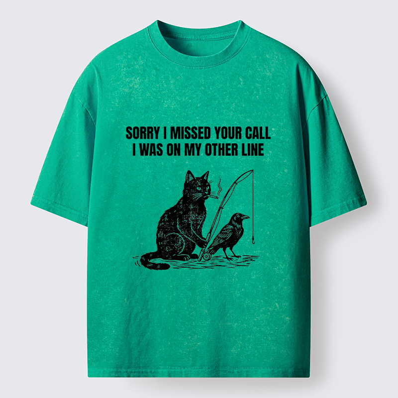 Tokyo-Tiger Funny Cat Fishing With Crow Meme Washed T-Shirt