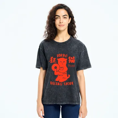 Tokyo-Tiger Wild Cat Vinyl Art Washed T-Shirt