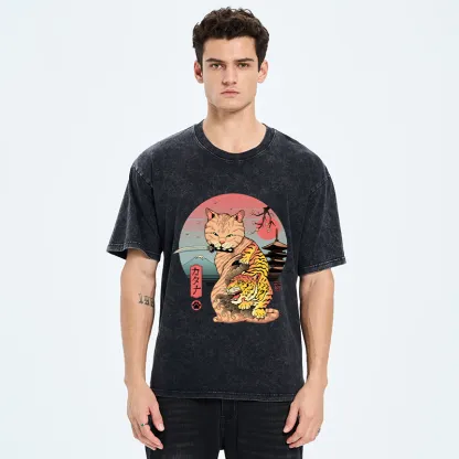 Tokyo-Tiger Katana Cat Tattoo Washed T-Shirt