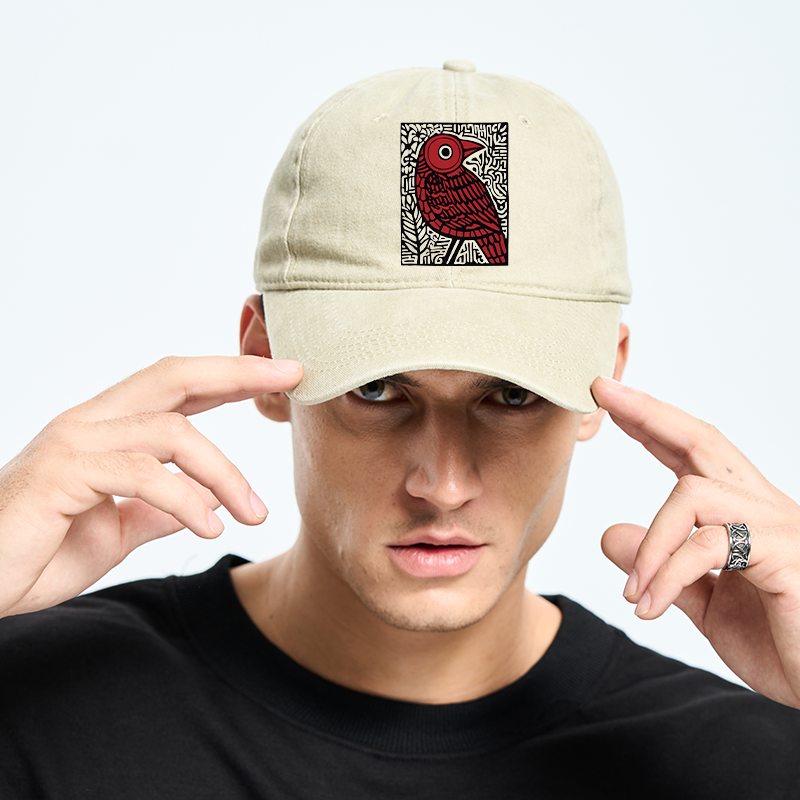 Tokyo-Tiger Retro Woodblock Bird Washed Cap
