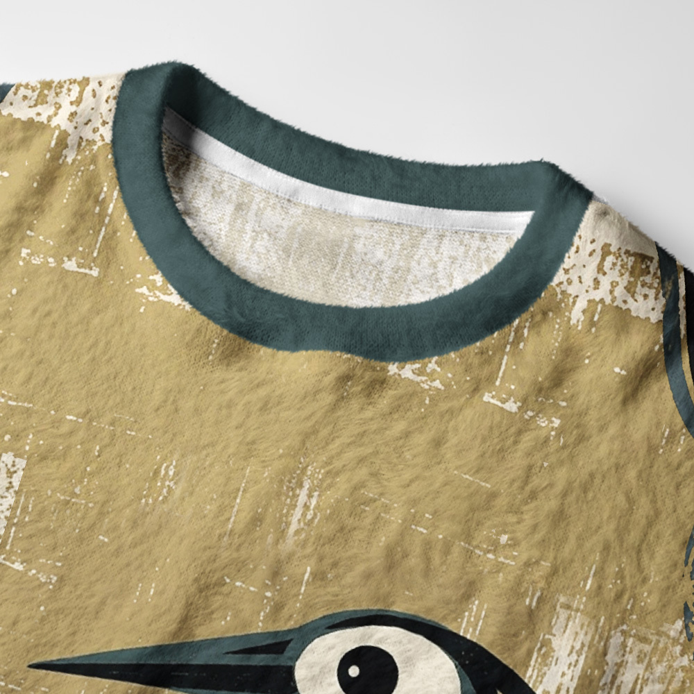 Tokyo-Tiger Vintage Heron Birds Fuzzy Christmas Ugly Sweatshirt