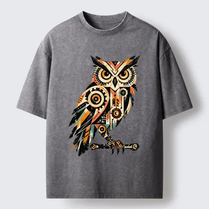 Tokyo-Tiger Mechanic Gear Art Owl Washed T-Shirt