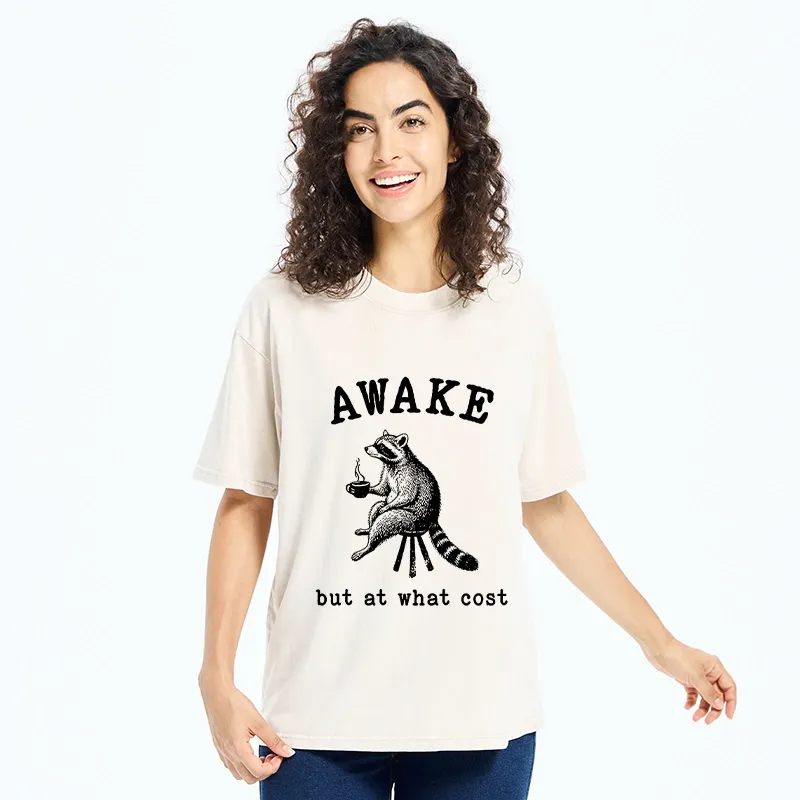 Tokyo‑Tiger Coffee Raccoon Mood Washed T‑Shirt