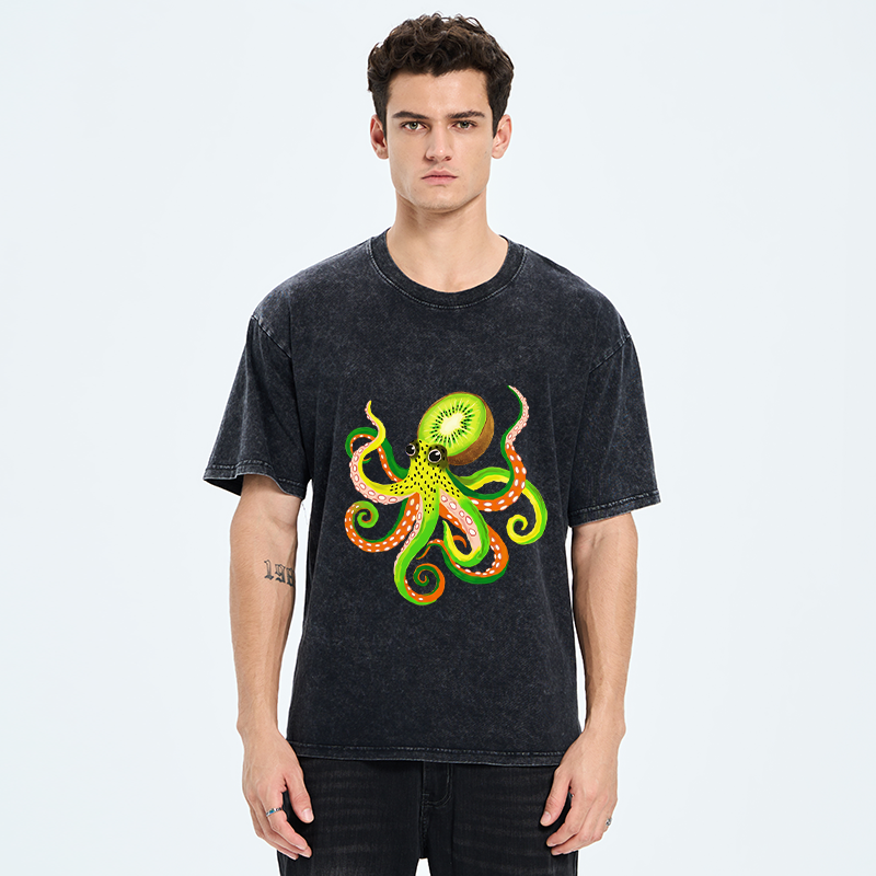 Tokyo-Tiger Kiwi Octopus Washed T-Shirt