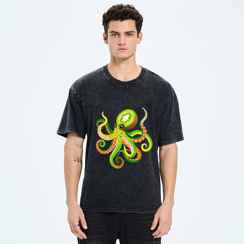 Tokyo-Tiger Kiwi Octopus Washed T-Shirt