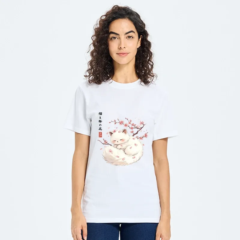 Tokyo-Tiger Soft Sakura White Cat Peaceful Sleep Classic T-Shirt