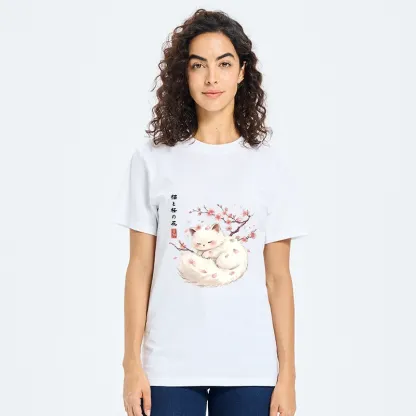 Tokyo-Tiger Soft Sakura White Cat Peaceful Sleep Classic T-Shirt