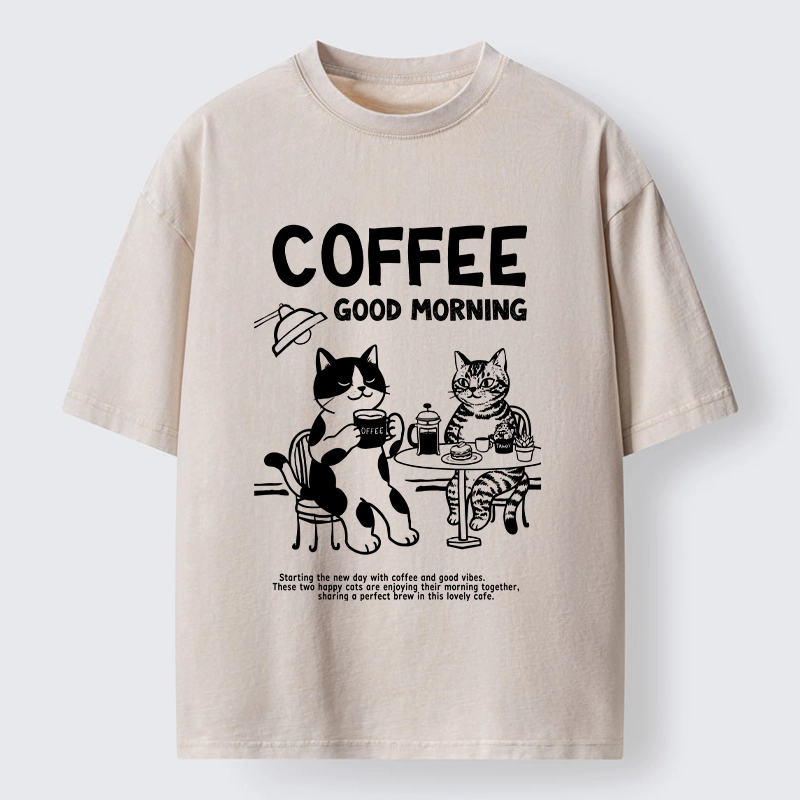 Tokyo‑Tiger Funny Coffee Cats Washed T‑Shirt