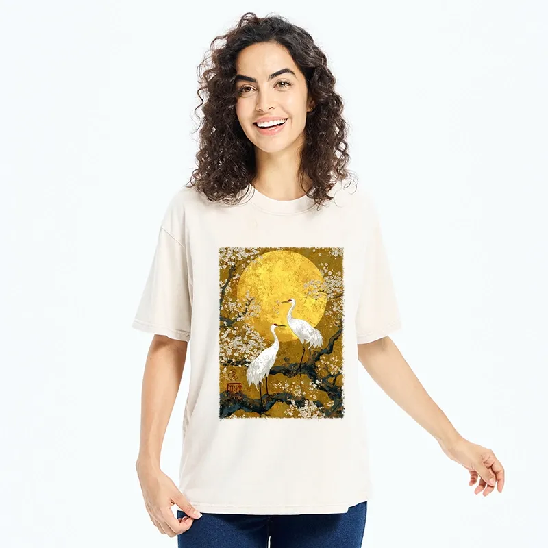 Tokyo-Tiger Traditional Japanese Crane Art Washed T-Shirt