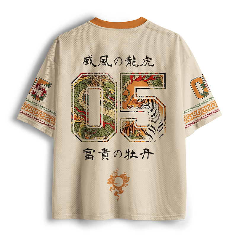 Tokyo-Tiger Dragon Tiger Wealth Peonies Mesh Jersey