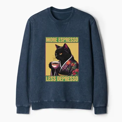 Tokyo-Tiger Up Caffeine Down Depression Washed Terry Sweatshirt