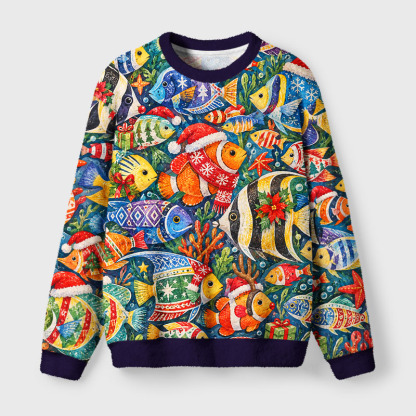 Tokyo-Tiger Christmas Tropical Fish Fuzzy Christmas Ugly Sweatshirt
